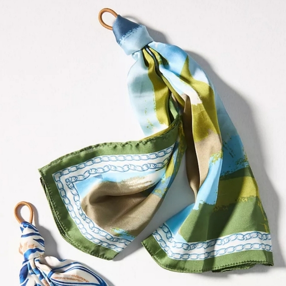 Anthropologie NEW! Patterned Hair Scarves, Set of 2 in Light Blue - Picture 2 of 8